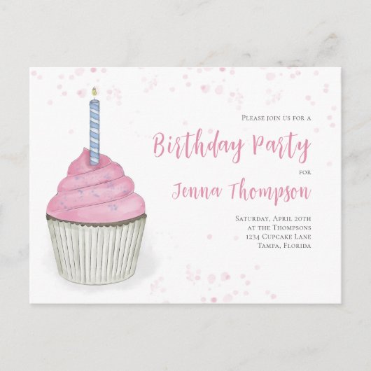 Pink Birthday Whimsical Niedlich Cupcake QR Code Postkarte (Vorderseite)