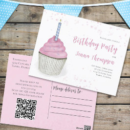 Pink Birthday Whimsical Niedlich Cupcake QR Code Postkarte