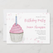 Pink Birthday Whimsical Niedlich Cupcake Simple Einladung (Vorderseite)