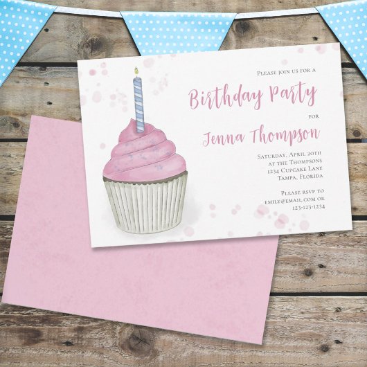 Pink Birthday Whimsical Niedlich Cupcake Simple Einladung