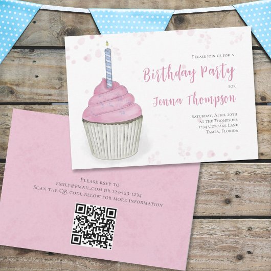 Pink Birthday Whimsical Niedlich Cupcake Simple Einladung