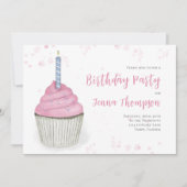 Pink Birthday Whimsical Niedlich Cupcake Simple Einladung (Vorderseite)