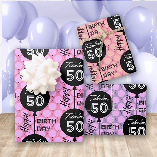 Pink Birthday Wrapping Paper Flat Sheet Set 3 Geschenkpapier Set