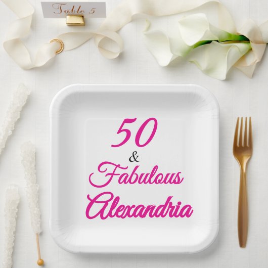 Pink Black 50 & Fabulous 50th Birthday Pappteller (Hochzeit)