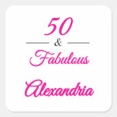 Pink Black 50 & Fabulous 50th Birthday Quadratischer Aufkleber (Vorderseite)