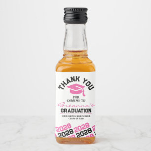 Pink & Black Abschluss Danke Mini Alkoholflaschenetikett