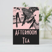 Pink & Black Afternoon Party Einladung (Stehend Vorderseite)