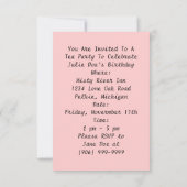 Pink & Black Afternoon Party Einladung (Rückseite)