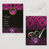 PINK BLACK AMETHYST DAMASK MONOGRAMM Fuchsia Flora Visitenkarte (Vorne/Hinten)