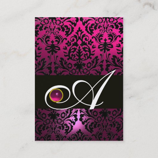 PINK BLACK AMETHYST DAMASK MONOGRAMM Fuchsia Flora Visitenkarte (Rückseite)