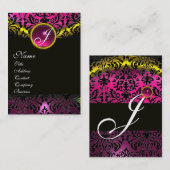 PINK BLACK AMETHYST DAMASK MONOGRAMM, Fuchsia Gold Visitenkarte (Vorne/Hinten)