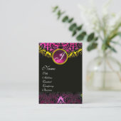 PINK BLACK AMETHYST DAMASK MONOGRAMM, Fuchsia Gold Visitenkarte (Stehend Vorderseite)