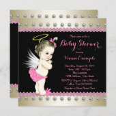 Pink Black and Gold Engel Baby Dusche Einladung (Vorne/Hinten)