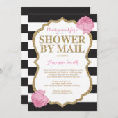 Pink Black and Gold Glitzer Kinderdusche per Mail Einladung (Vorne/Hinten)