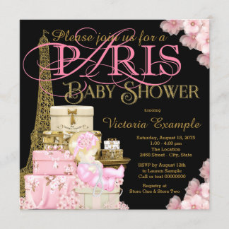 Pink Black and Gold Paris Blonde Girl Baby Dusche Einladung