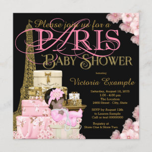 Pink Black and Gold Paris Ethnic Girl Baby Dusche Einladung