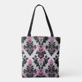 Pink, Black and Silver Damask Style Tasche (Rückseite)