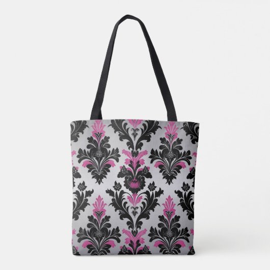 Pink, Black and Silver Damask Style Tasche (Rückseite)