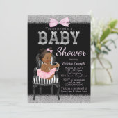 Pink Black and Silver Ethnic Girl Baby Dusche Einladung (Stehend Vorderseite)