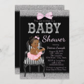 Pink Black and Silver Ethnic Girl Baby Dusche Einladung (Vorne/Hinten)
