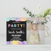 Pink Black Art in Party Paint Birthday Mit Foto Einladung (Stehend Vorderseite)
