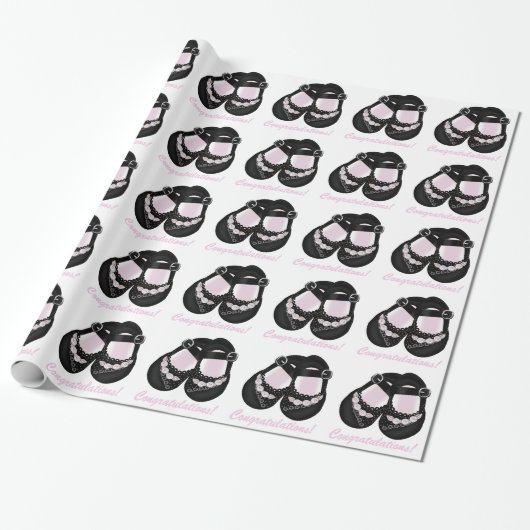 Pink Black Baby Shoes Babydusche Wrapping Paper Geschenkpapier (Ungerollt)