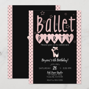 Pink & Black Ballet Ballerina Chic Geburtstagspart Einladung