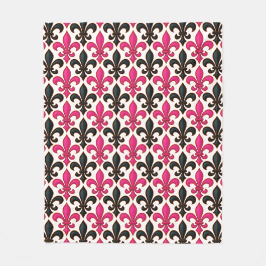 Pink Black Baroque Fleur-de-lis Pattern Design Fleecedecke (Vorderseite)