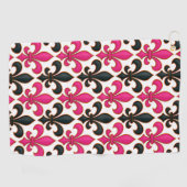 Pink Black Baroque Fleur-de-lis Pattern Design Golfhandtuch (Horizontal)