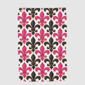 Pink Black Baroque Fleur-de-lis Pattern Design Golfhandtuch (Vorderseite)
