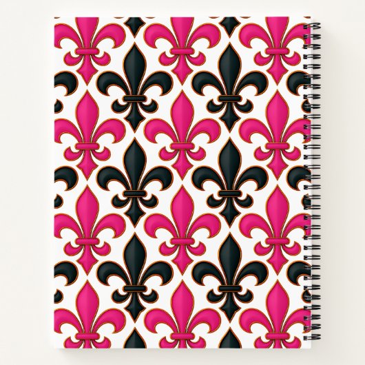Pink Black Baroque Fleur-de-lis Pattern Design  Notizblock (Rückseite)
