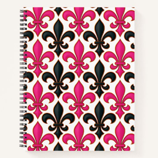 Pink Black Baroque Fleur-de-lis Pattern Design  Notizblock (Vorderseite)