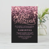 Pink & Black Bat Mitzwa Einladung (Stehend Vorderseite)