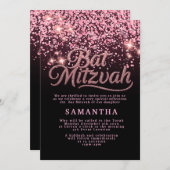 Pink & Black Bat Mitzwa Einladung (Vorne/Hinten)