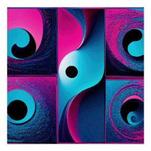 Pink Black Blue Geometric Abstrakt Poster