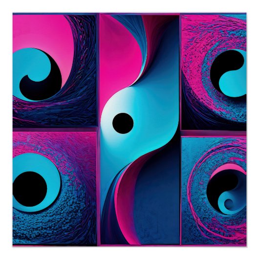 Pink Black Blue Geometric Abstrakt Poster (Vorderseite)