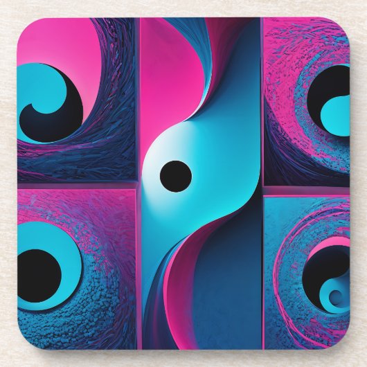 Pink Black Blue Geometric Getränkeuntersetzer (Vorderseite)