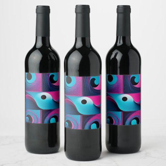 Pink Black Blue Geometric Weinetikett (Flaschen)