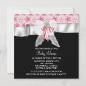 Pink Black Blume Bows Princess Baby Dusche Einladung (Rückseite)