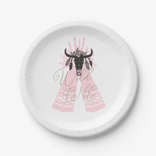 Pink & Black Boho Chic Wild ONE 1. Geburtstag Part Pappteller (Vorderseite)