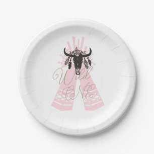 Pink & Black Boho Chic Wild ONE 1. Geburtstagsfeie Pappteller