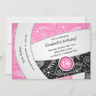 Pink Black Boho Federn Volleyball Geburtstag Einladung