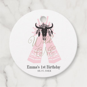 Pink & Black Boho Wild ONE Mädchen-Geburtstagsfeie Geschenkanhänger