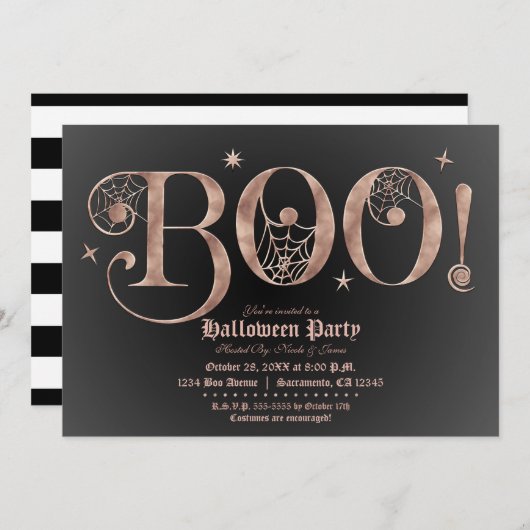 Pink & Black BOO Elegantes Halloween Party Einladung (Vorne/Hinten)