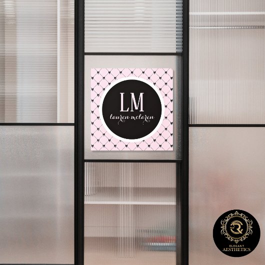 Pink & Black Bow Monogram Fensteraufkleber