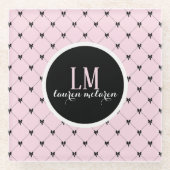 Pink & Black Bow Monogram Glasuntersetzer (Vorderseite)