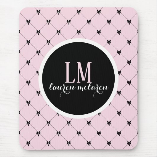 Pink & Black Bow Monogram Mousepad (Vorne)