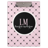 Pink & Black Bow Monogram Notebook Klemmbrett (Vorderseite)