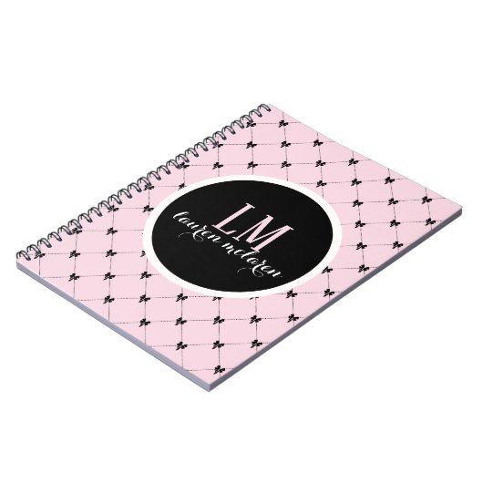 Pink & Black Bow Monogram Notebook Notizblock (Linke Seite)