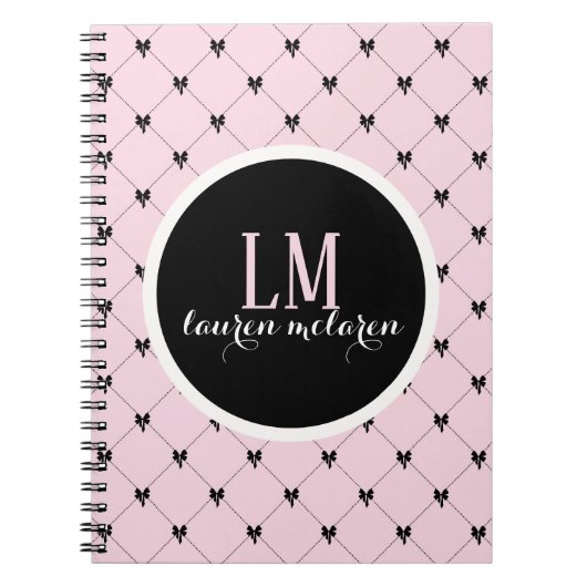 Pink & Black Bow Monogram Notebook Notizblock (Vorderseite)